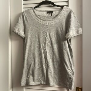 Donna Karan NY Mixed Media Heather Grey Tee w/Sheer Inserts & Sequin Accents XXS